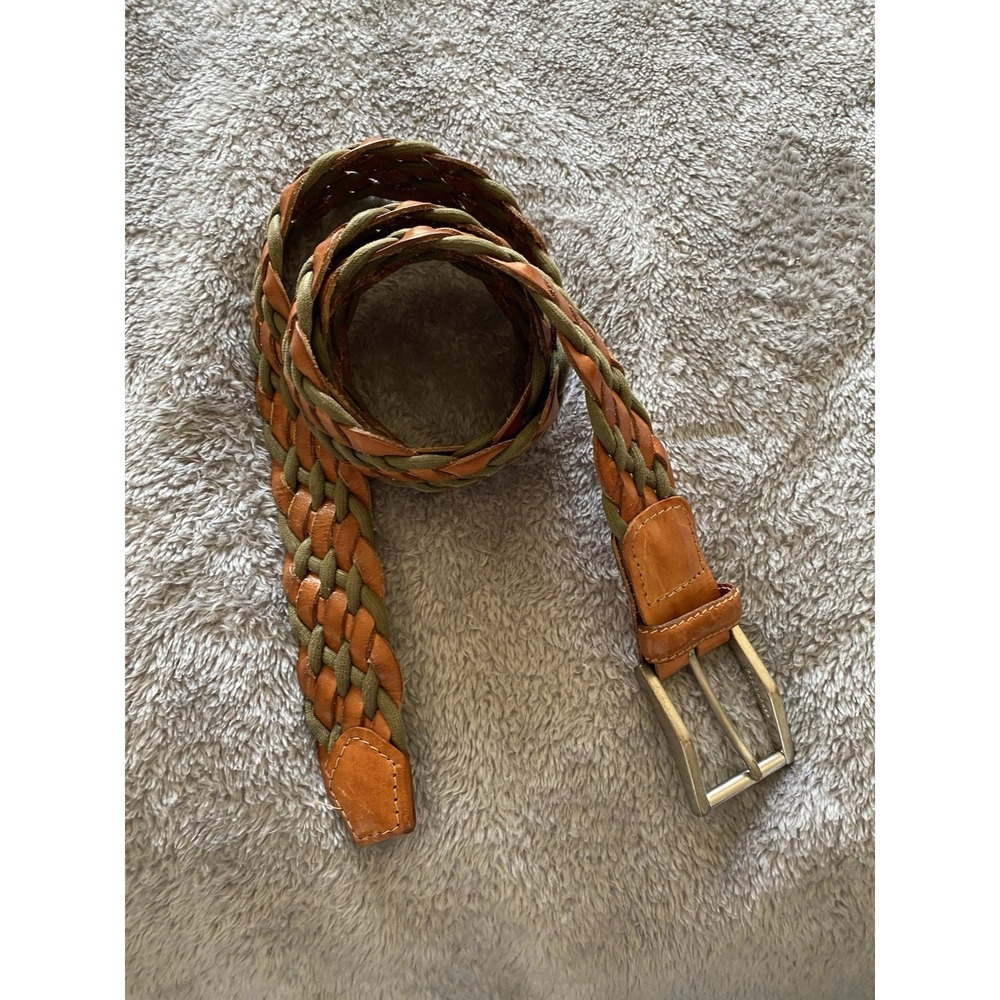 Braided Leather Belt Tan Green Size 36 sblk
